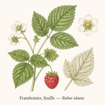 Planche anatomique Framboisier feuille